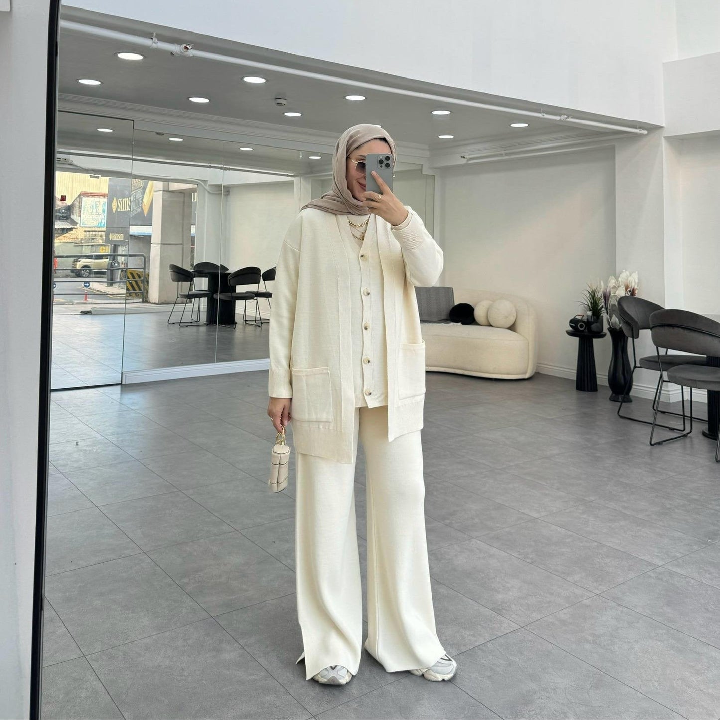 3 Piece Knitwear Set | Hijab outfit coord | Noor Cream