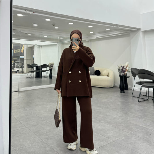 Cardigan trouser set | Trouser Coord for Hijab | Luna Brown