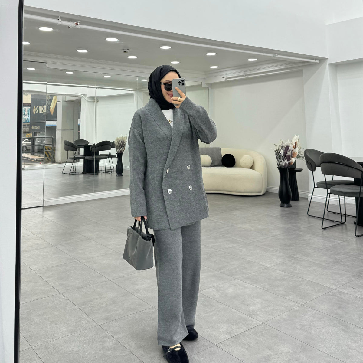 Cardigan trouser set | Trouser Coord for Hijab | Luna Grey