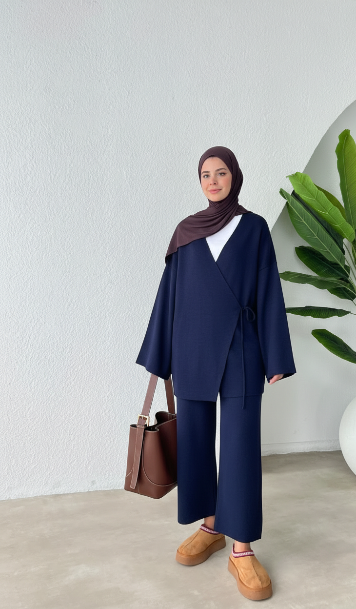 knit Kimono Co-ord Set Hijab – Jana |Navy blue
