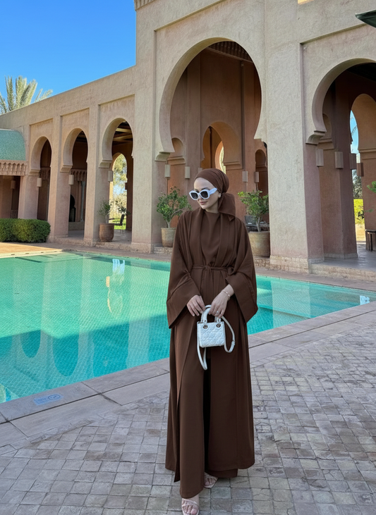 HAIFA KIMONO Style 5 PCS ABAYA SET |COCOA BROWN