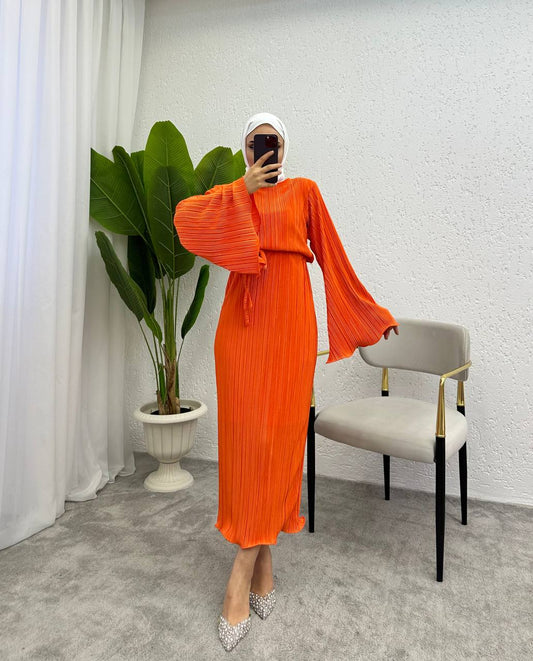 BISAN WIDE PLISSE DRESS | SUNSET BLUSH