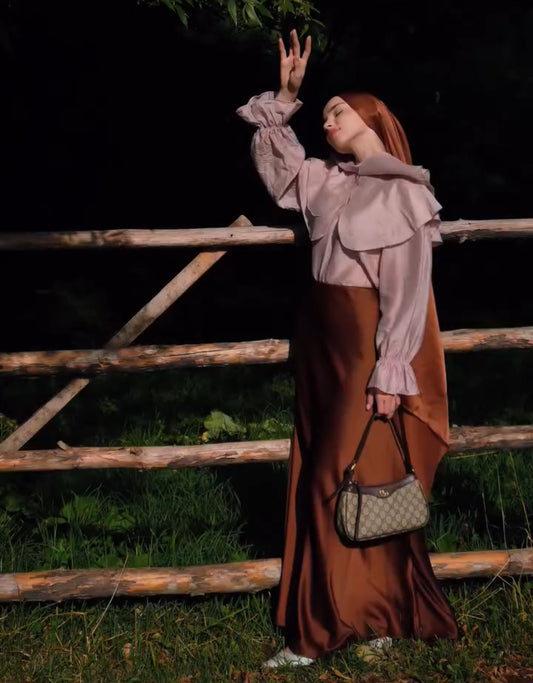 ZAINA MODEST MAXI SILK SKIRT | HIJAB MAXI SILK SKIRT | CINNAMON
