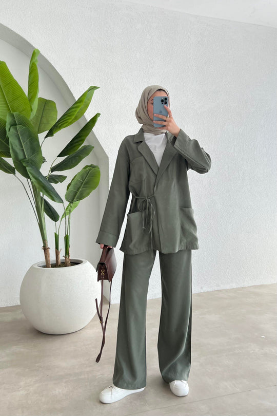 JUMANA KIMONO SET | HIJAB WORK COORD | KHAKI