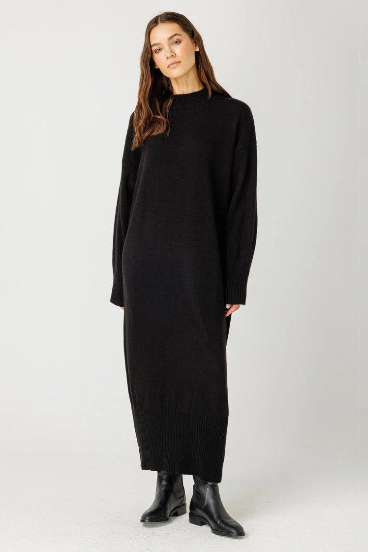 Handa Maxi Knit Dress With Vest | Deep Black