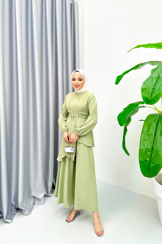 SAFAD PLEATED WIDE TROUSERS CO-ORD SET | SAGE GREEN