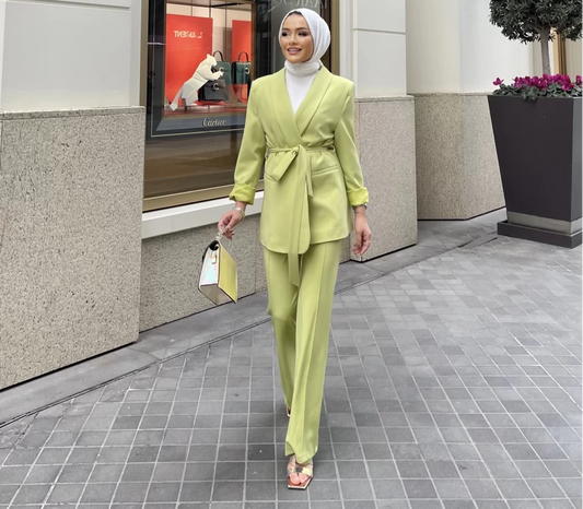 PASTEL BLAZER SUIT SET, TROUSERS CO-ORD | PISTACHIO CREAM