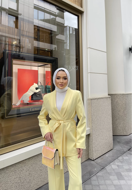 PASTEL BLAZER SUIT SET, TROUSERS CO-ORD | MELLOW YELLOW