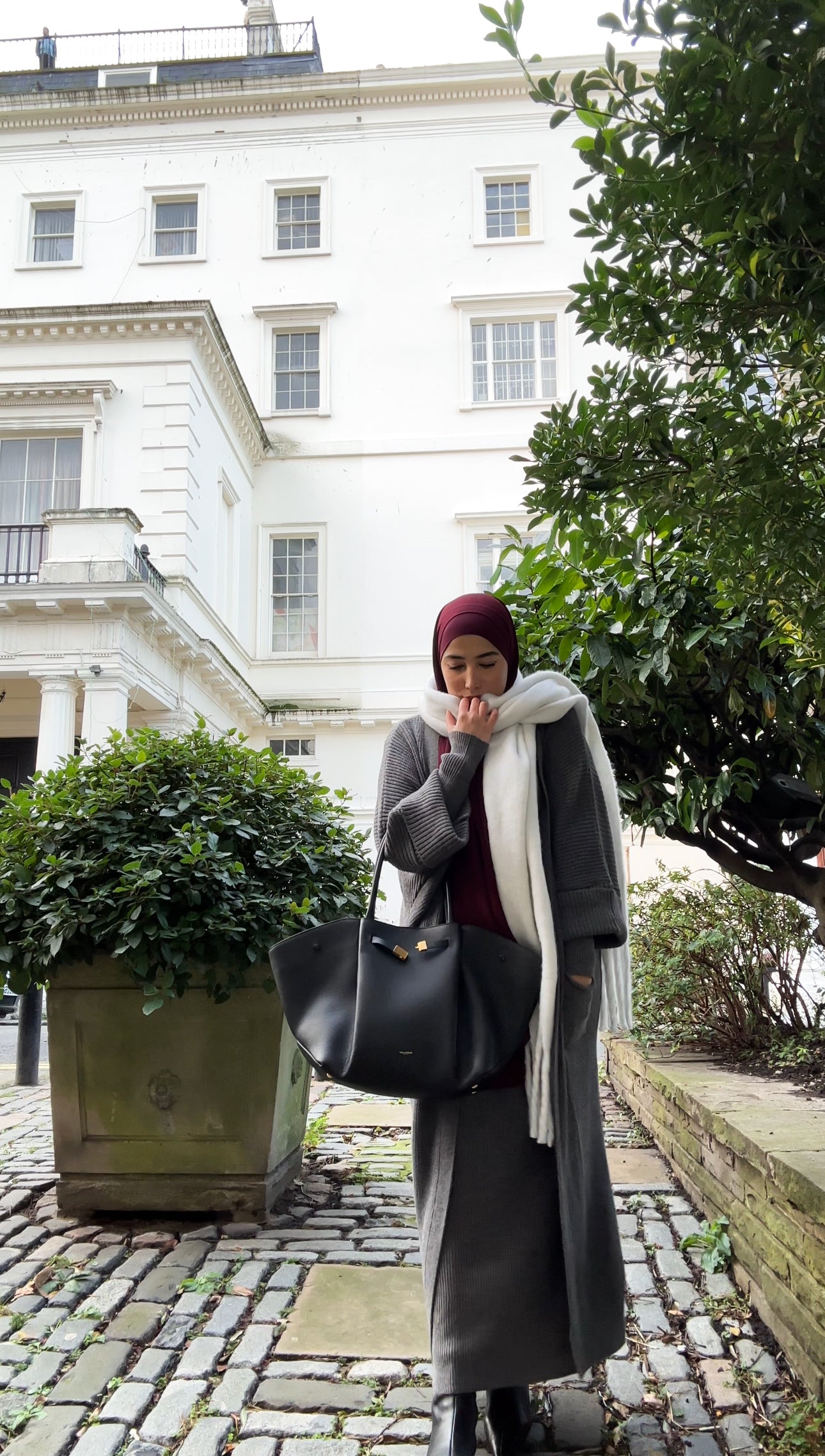 Talya Winter Abaya Knit Coord Set | Hijab cardigan dress set | Grey