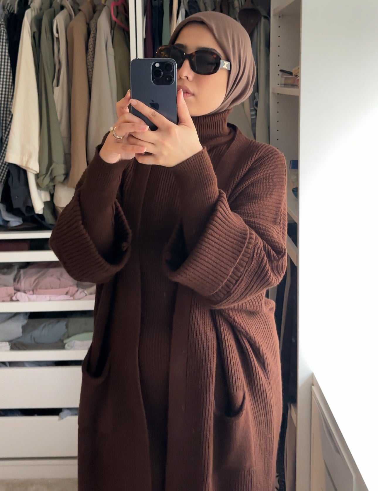 Talya Winter Abaya Knit Coord Set | Hijab cardigan dress set | Brownie
