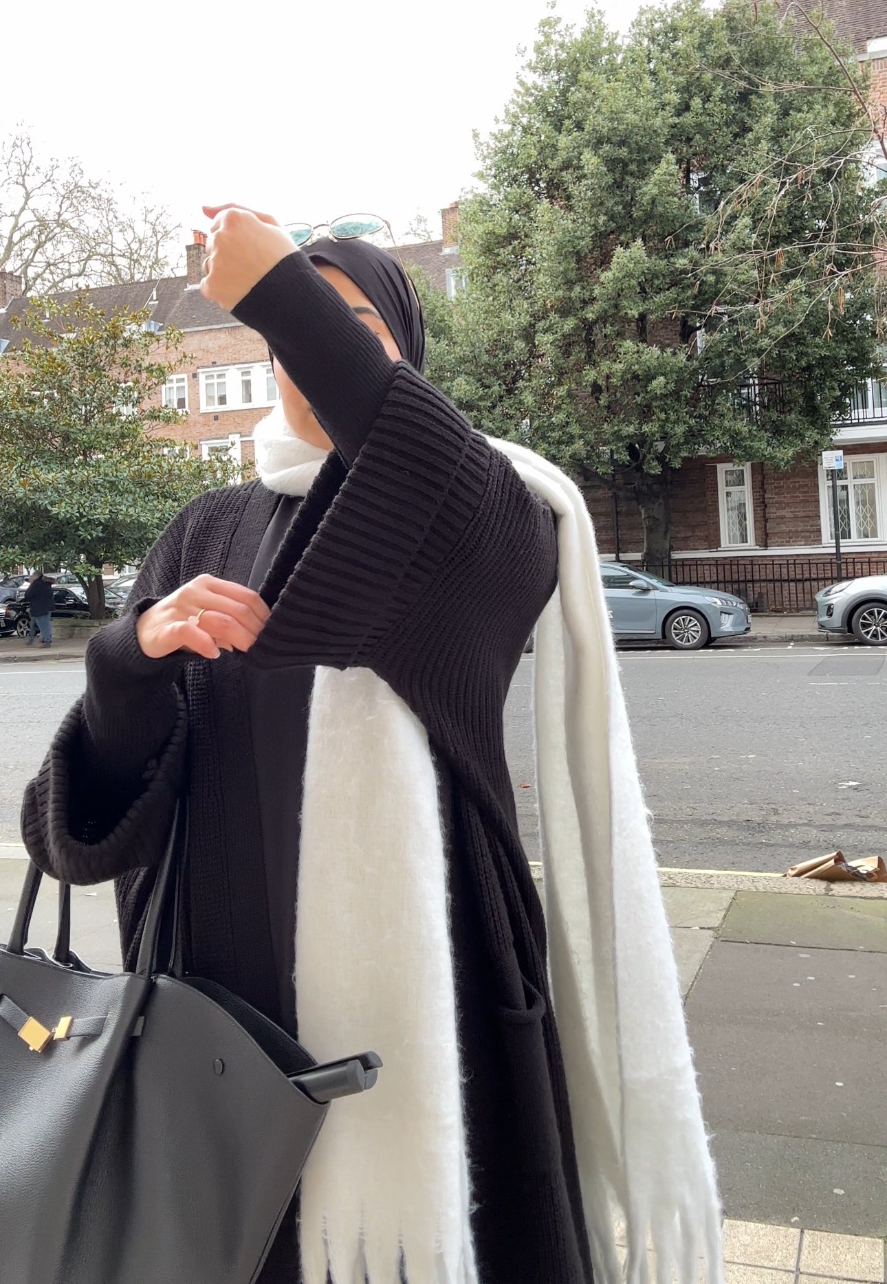 Talya Winter Abaya Knit Coord Set | Hijab cardigan dress set | Black