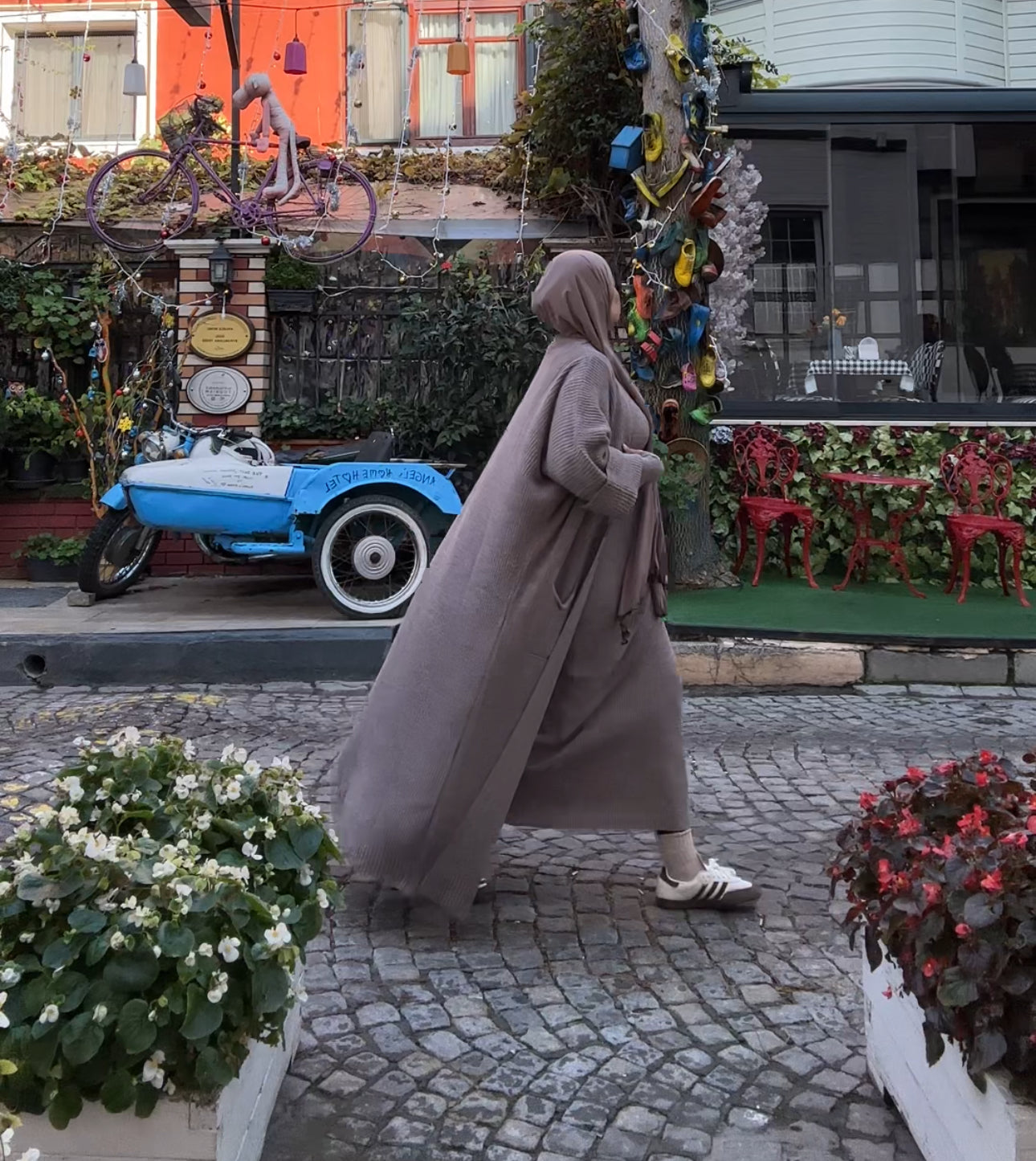 Talya Winter Abaya Knit Coord Set | Hijab cardigan dress set | Hojicha