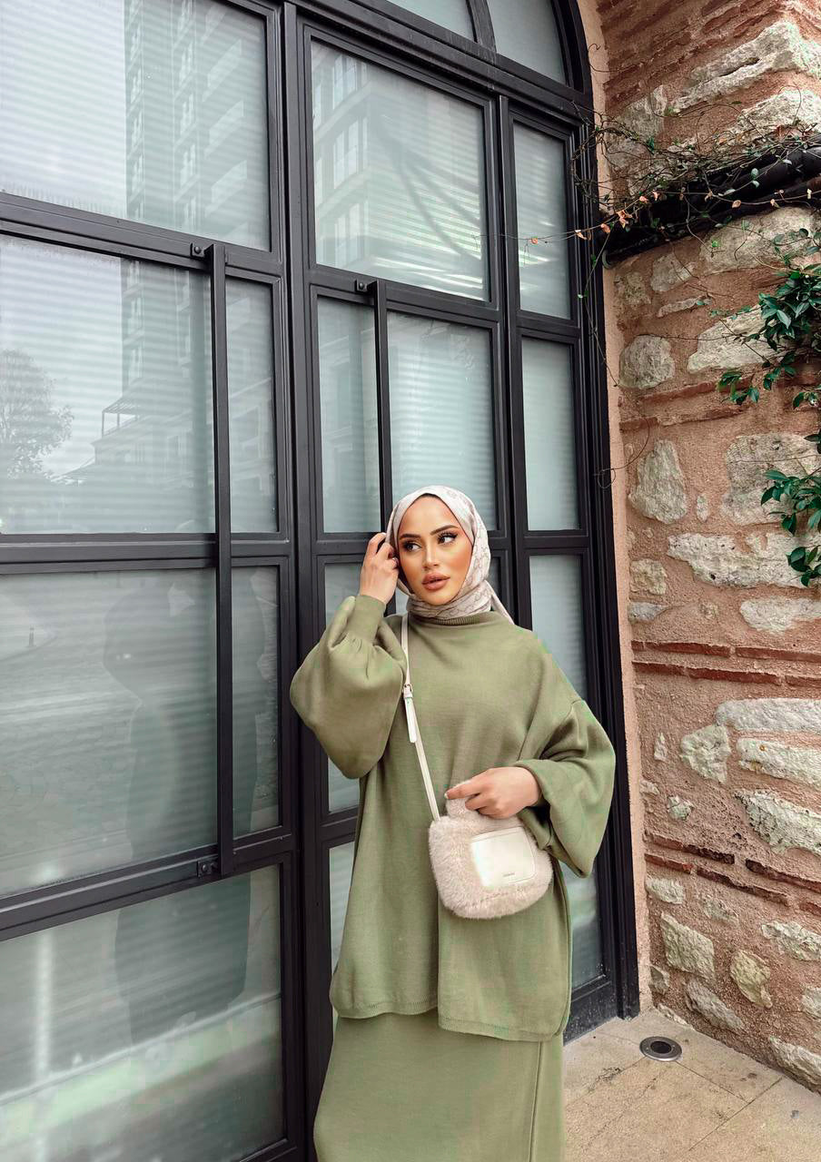 Ela knit skirt set | Olive