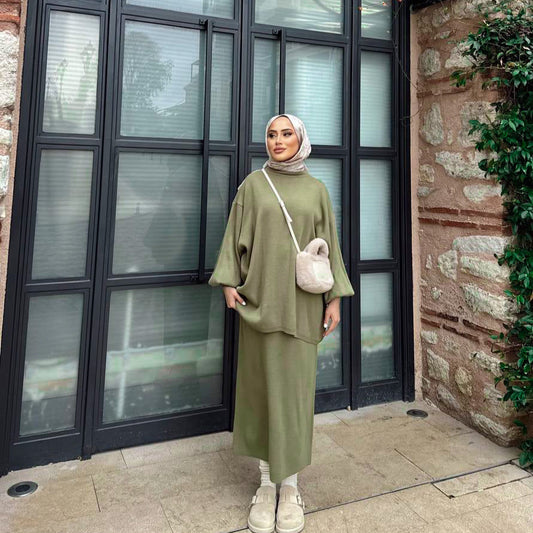 Ela knit skirt set | Olive