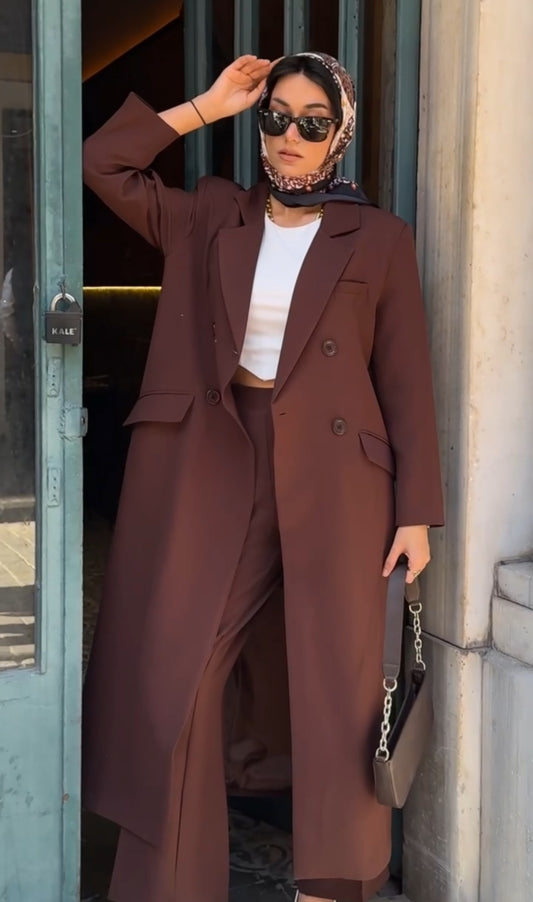 Melek 2 pcs Blazer Abaya Set | Abaya suit UK | Brown Fudge