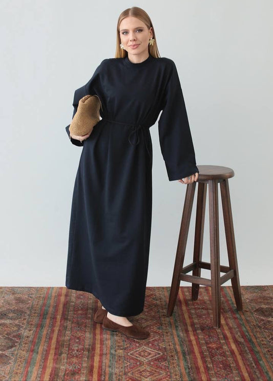 BASIC COMFY SWEATER DRESS ABAYA RANYA | NAVY BLUE