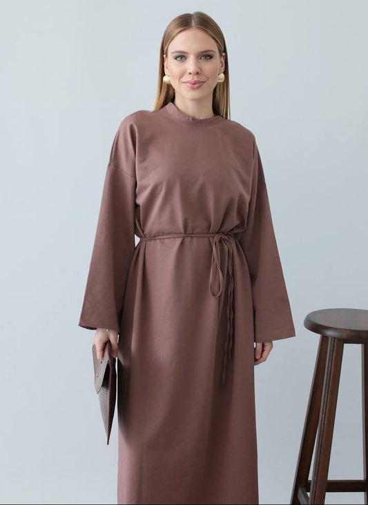 BASIC COMFY SWEATER DRESS ABAYA RANYA | BURNT BROWN