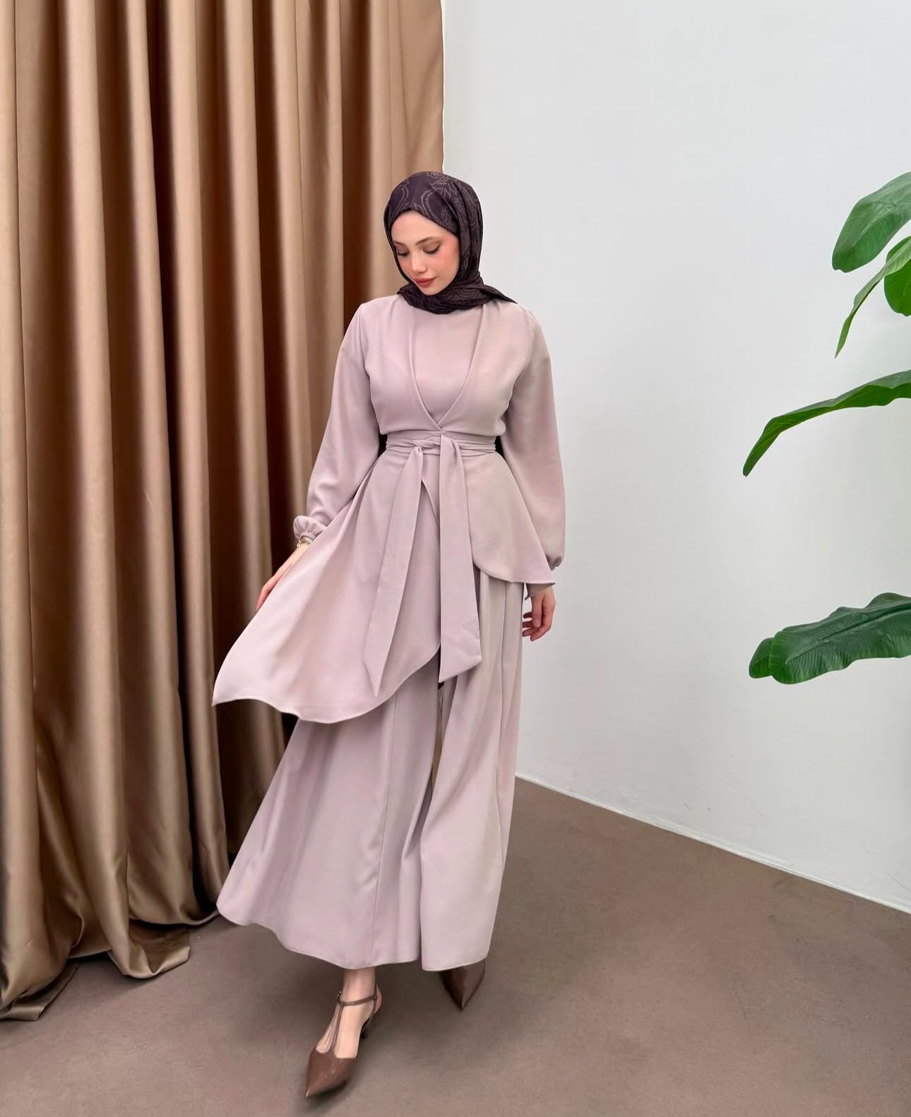 SAFAD PLEATED WIDE TROUSERS CO-ORD SET| STONE