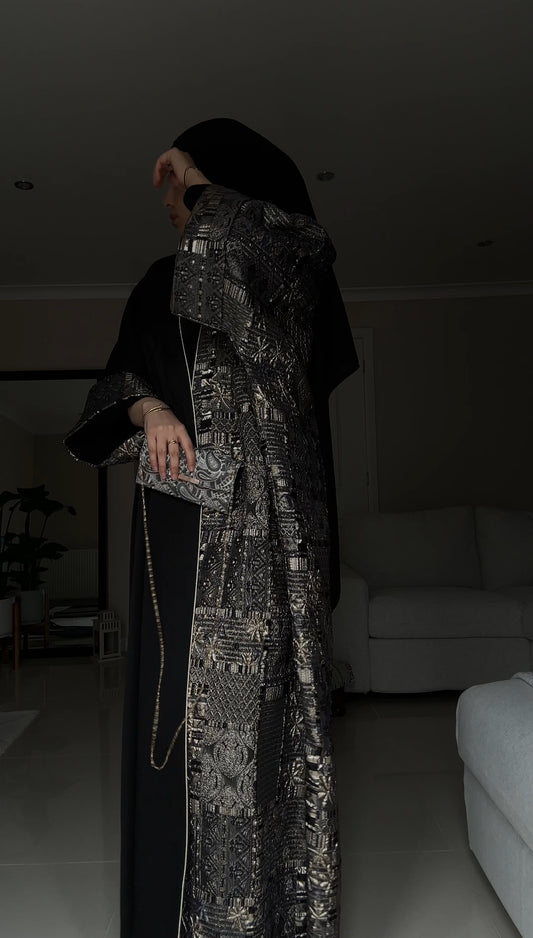 Sheikha Abaya Caftan Set | Fancy Eid Abaya Uk| Emarati Dubai Abaya | Black Space