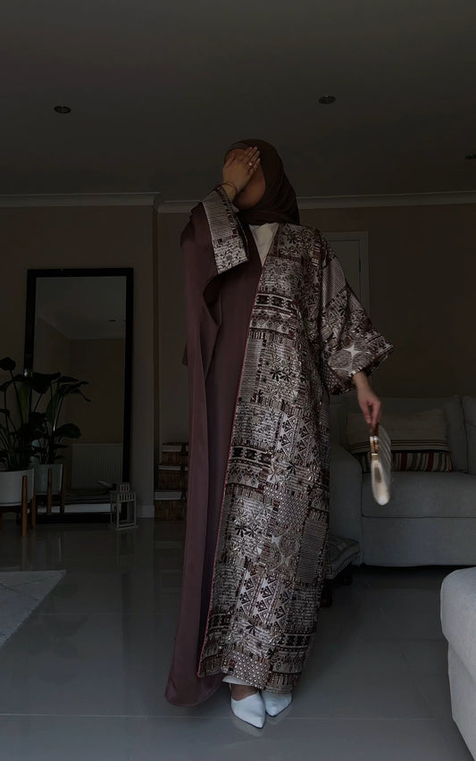 Sheikha Abaya Caftan Set | Fancy Eid Abaya Uk| Emarati Dubai Abaya | Desert brown