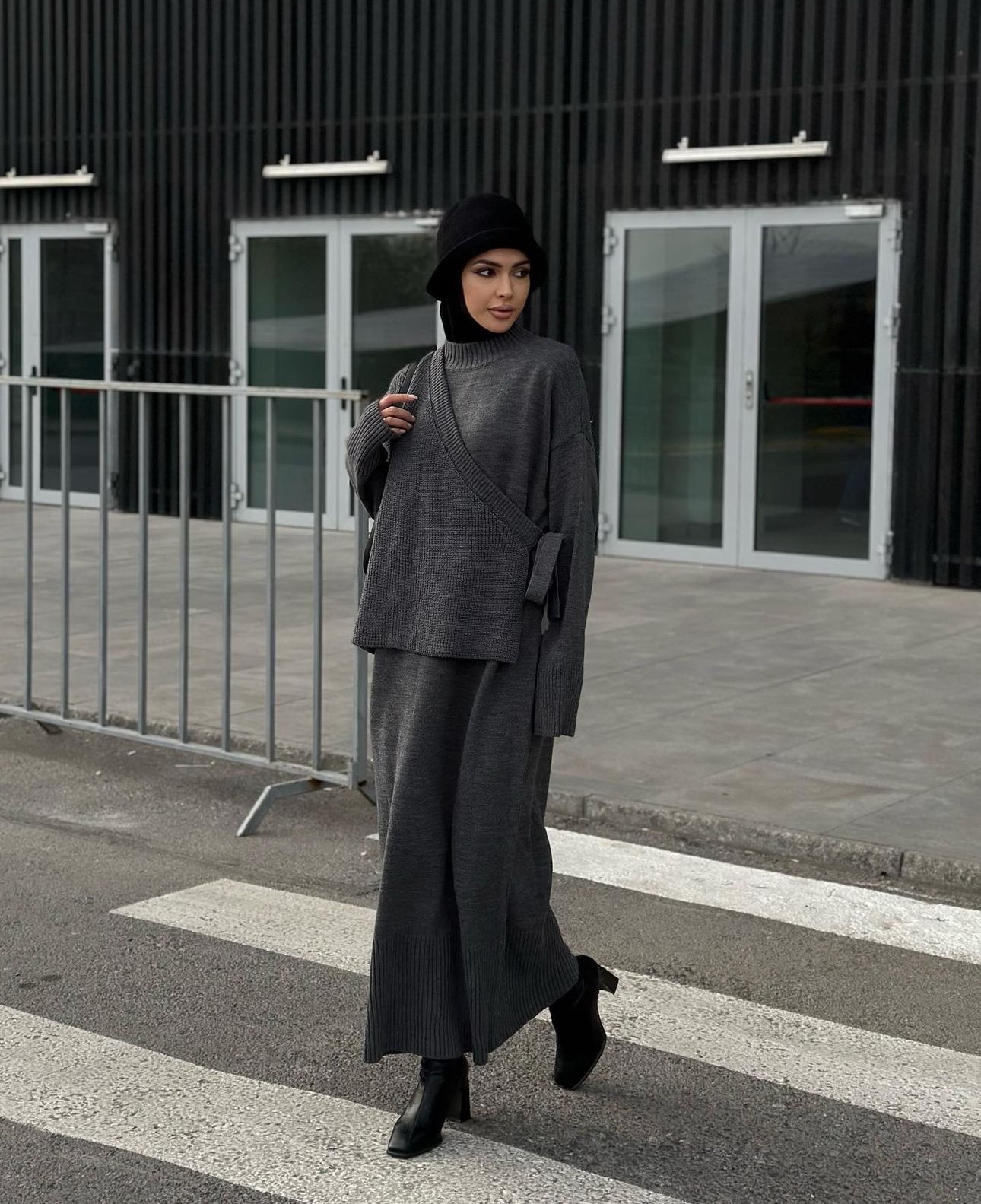 Handa Maxi Knit Dress with Vest | Black