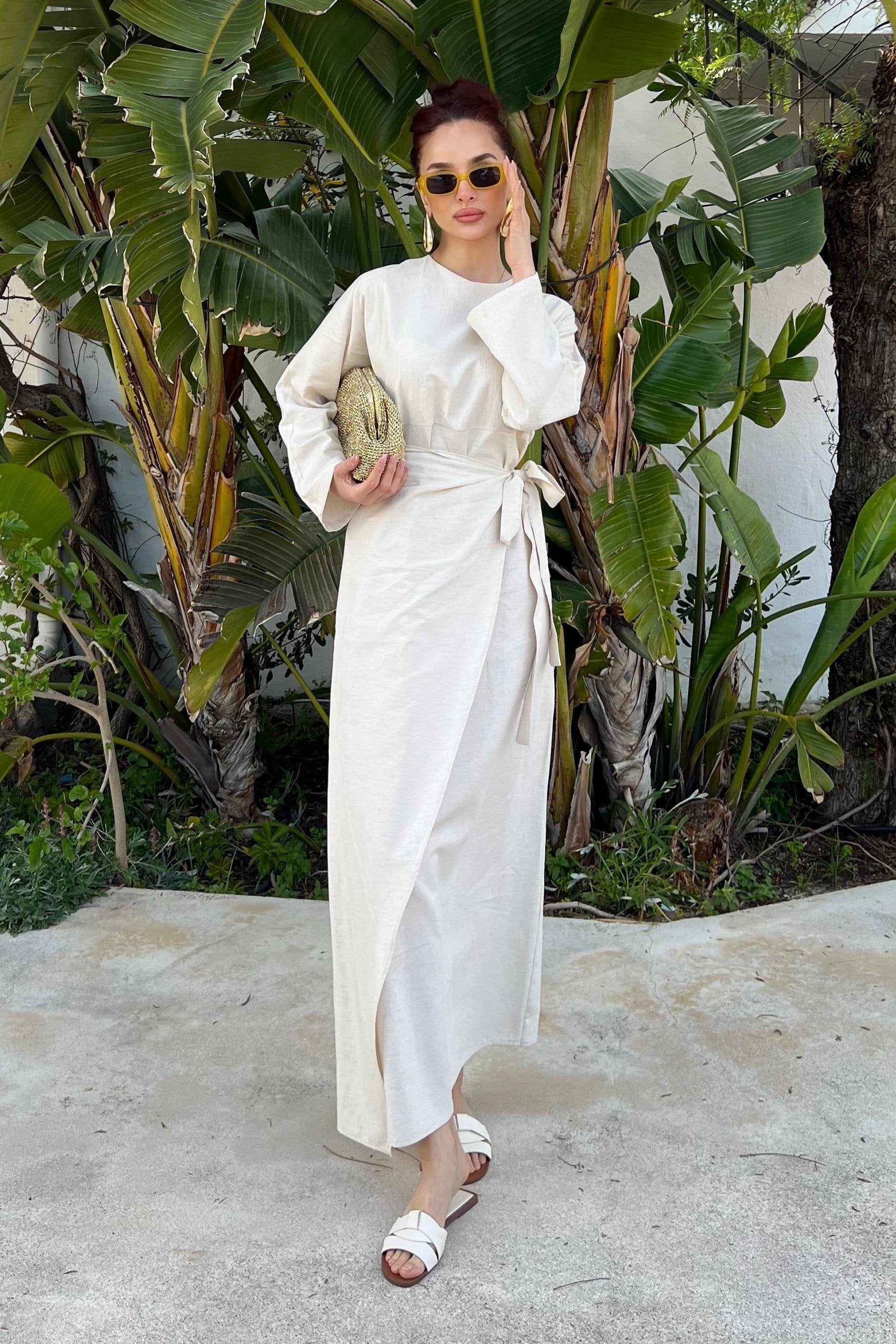 white linen dress india Maxi linen dress AGRA in White