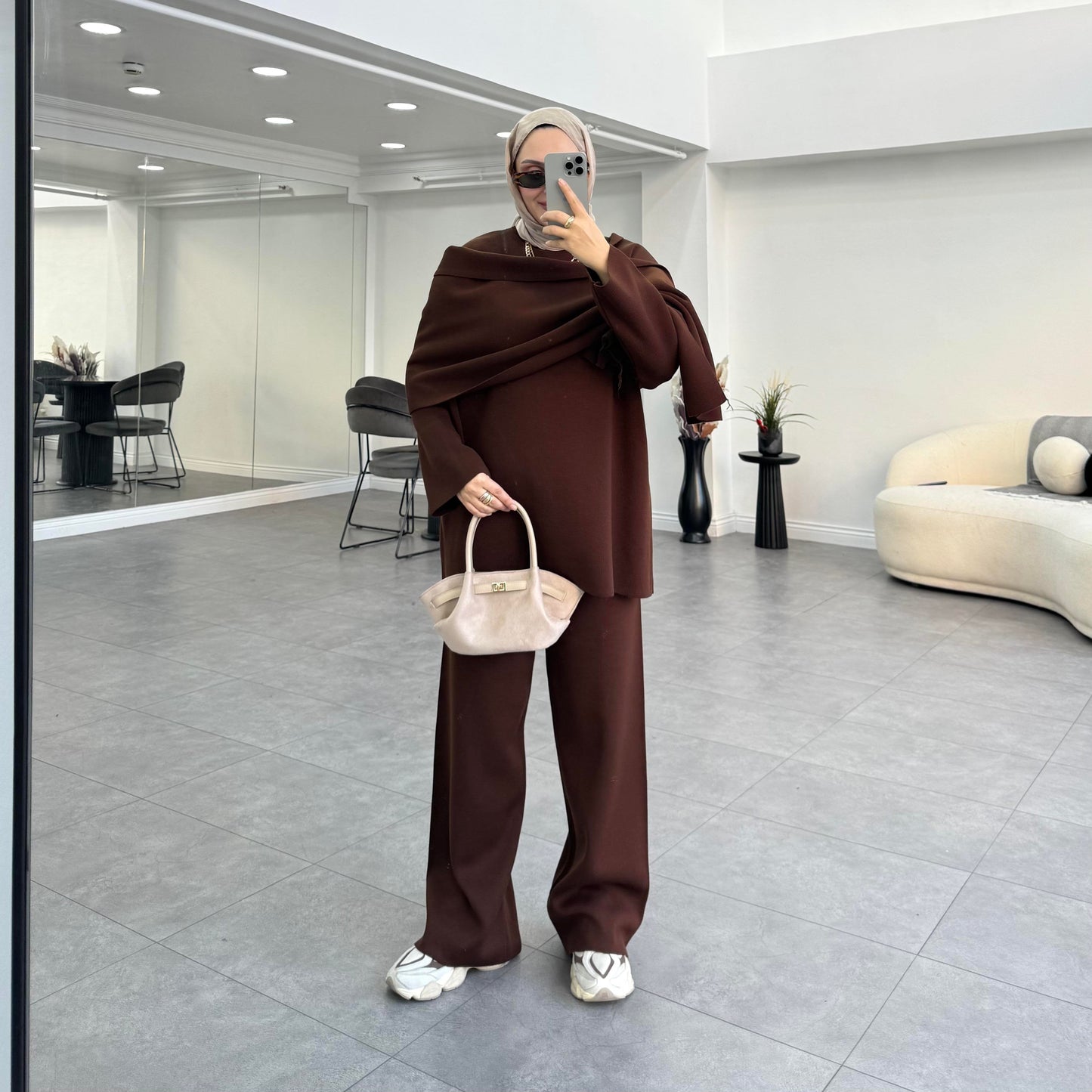 Knitwear Co-Ord with Scarf | Hijab Co-Ord UK | Joud Brown