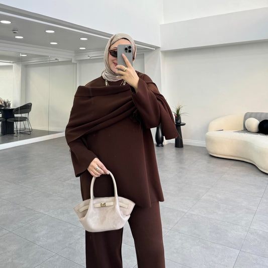 Knitwear Co-Ord with Scarf | Hijab Co-Ord UK | Joud Brown