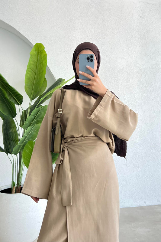 NALA MAXI CROSS WRAP SKIRT SET | HIJAB SUMMER SKIRT COORD WOMEN | BEIGE