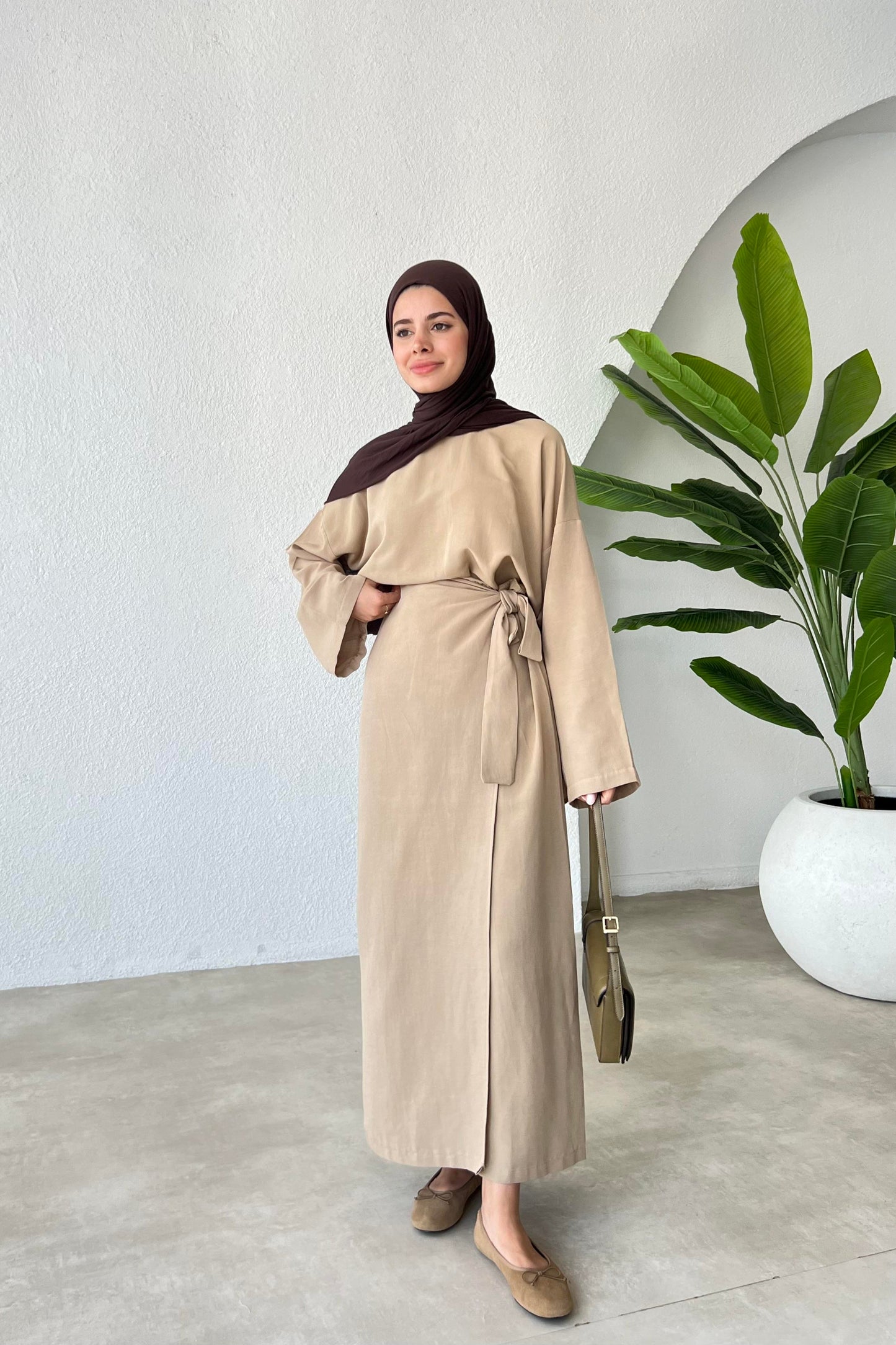 NALA MAXI CROSS WRAP SKIRT SET | HIJAB SUMMER SKIRT COORD WOMEN | BEIGE