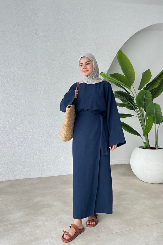 NALA MAXI CROSS WRAP SKIRT SET | HIJAB SUMMER SKIRT COORD WOMEN | DARK BLUE