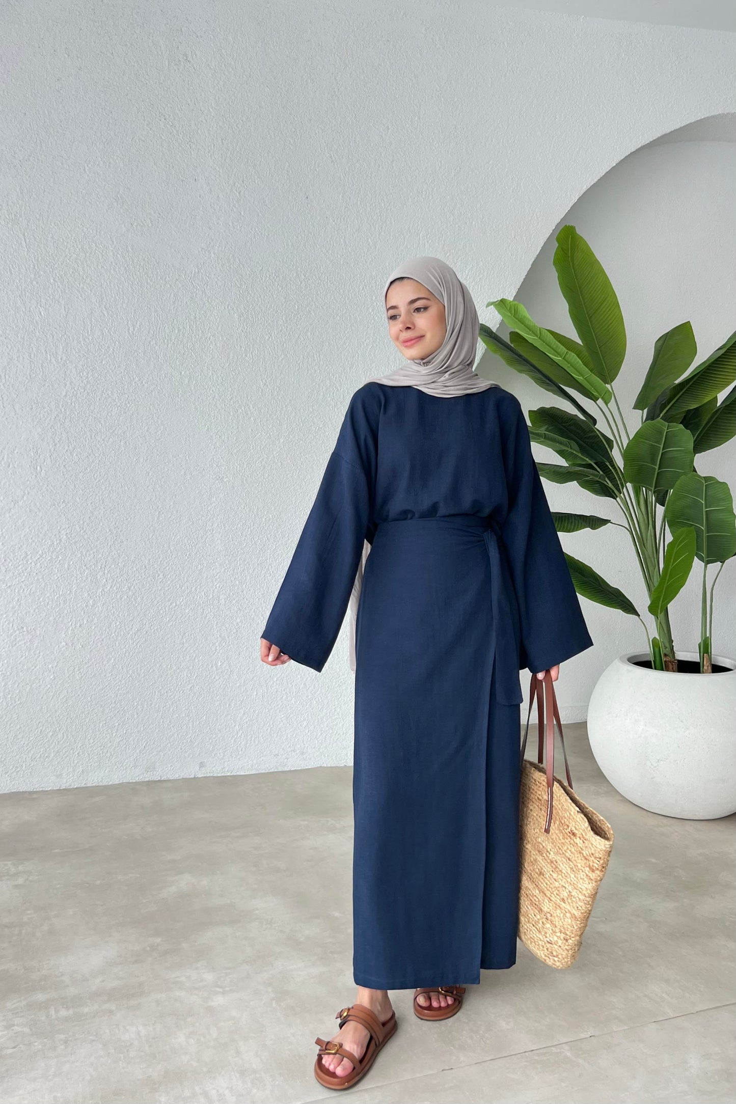 NALA MAXI CROSS WRAP SKIRT SET | HIJAB SUMMER SKIRT COORD WOMEN | DARK BLUE