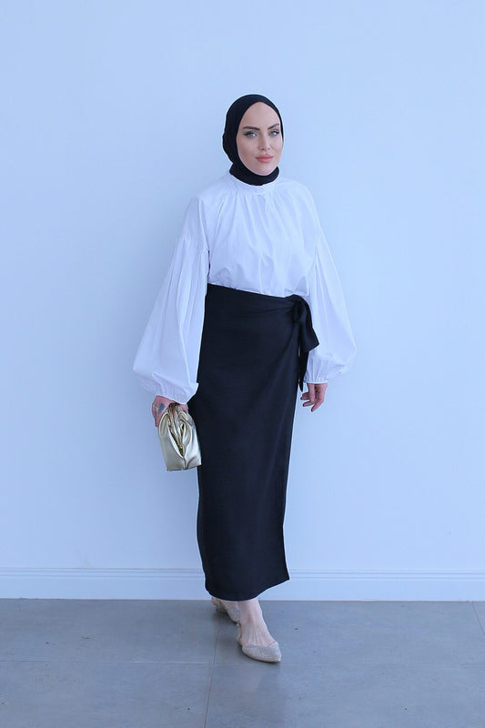 BALI CRINKLE CROSS WRAP SKIRT | HIJAB CRINKLE WRAP SKIRT | BLACK