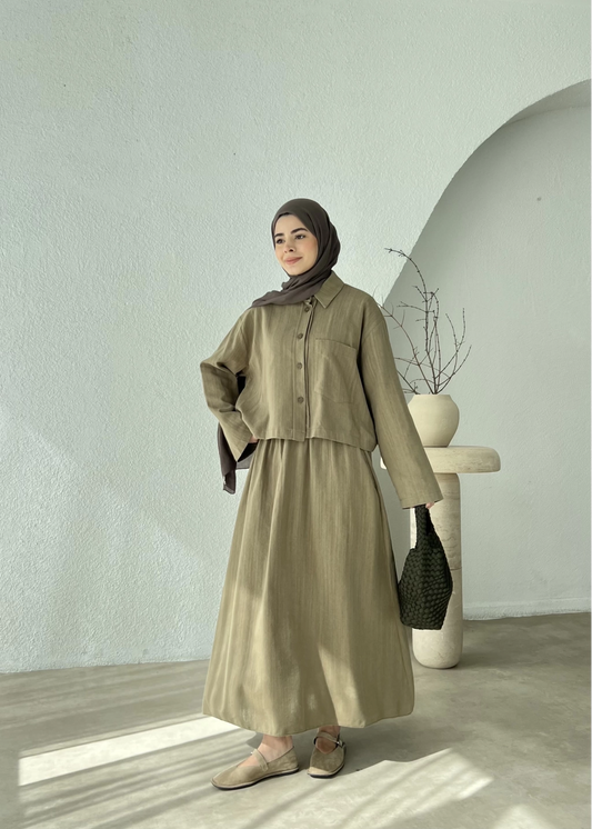 Terra Cotton Skirt Set – Modest Two-Piece Co-Ord | Olive Green