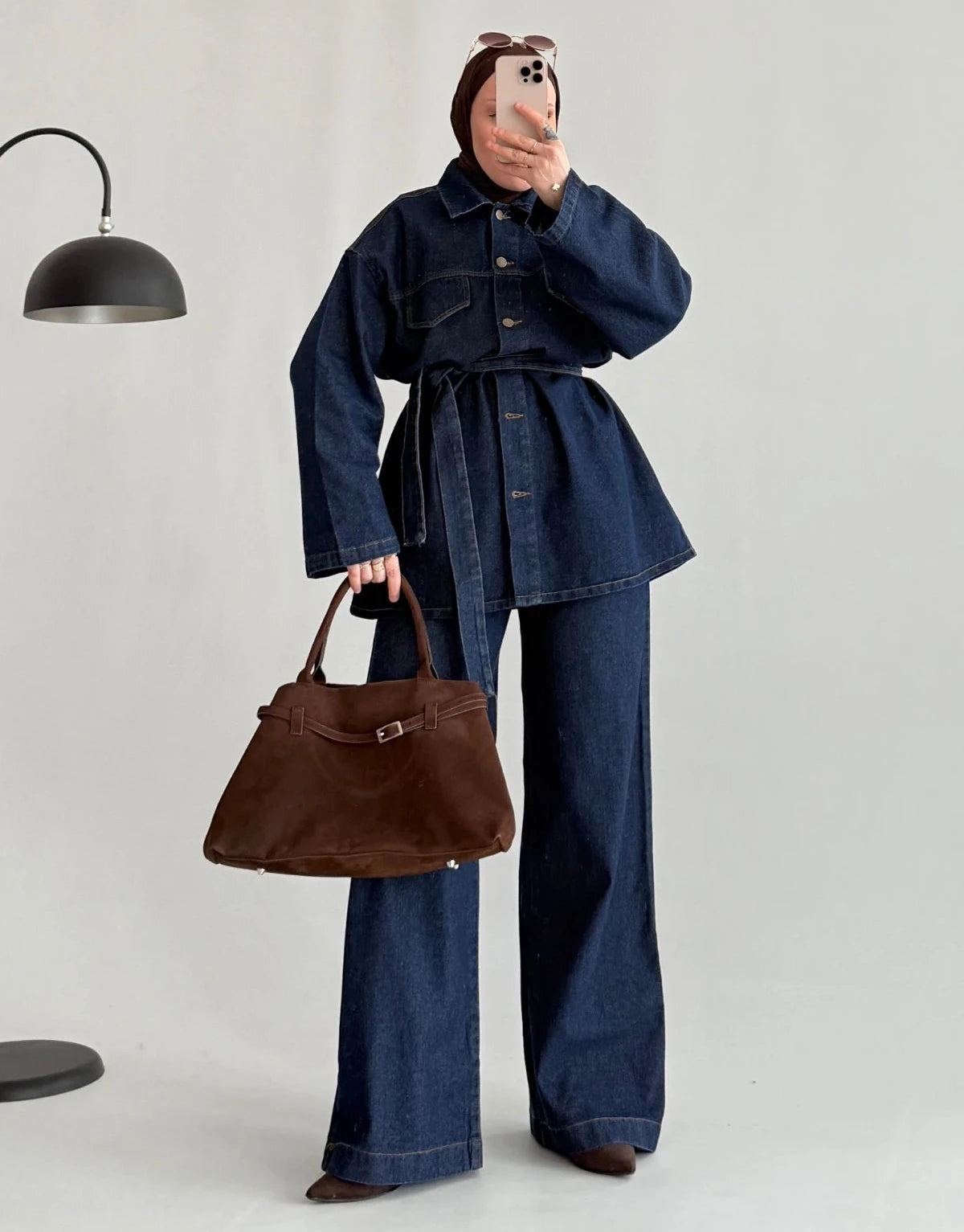 Denim trouser set