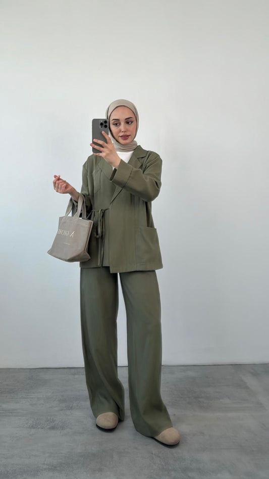 JUMANA KIMONO SET | HIJAB WORK COORD | KHAKI