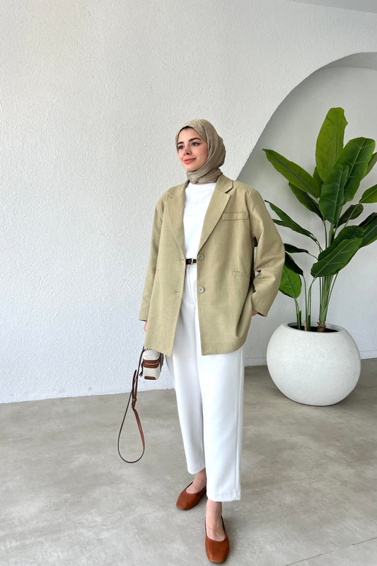 MILA LINEN BLAZER WOMEN | AESTHETIC GREEN