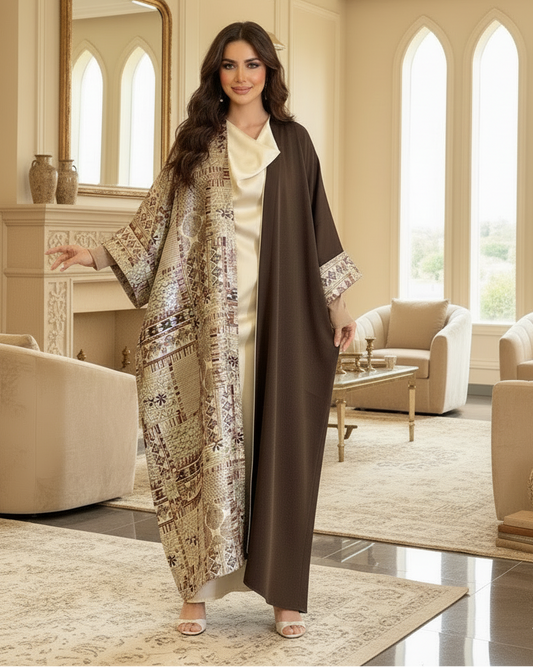 Sheikha Abaya Caftan Set | Fancy Eid Abaya Uk| Emarati Dubai Abaya | Desert brown
