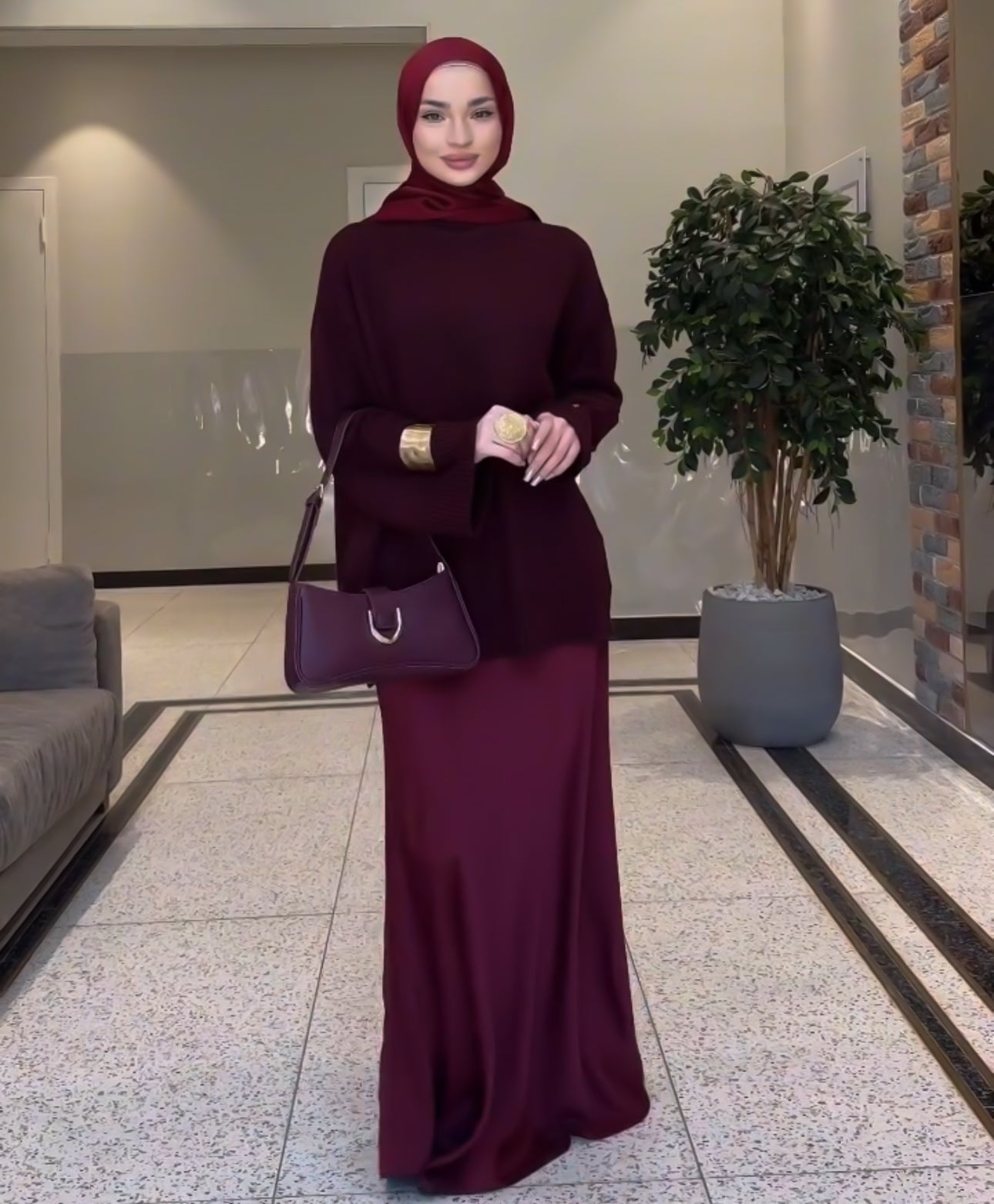 Rasha Modest Maxi Silk Skirt- High-Waisted | Wild Cherry