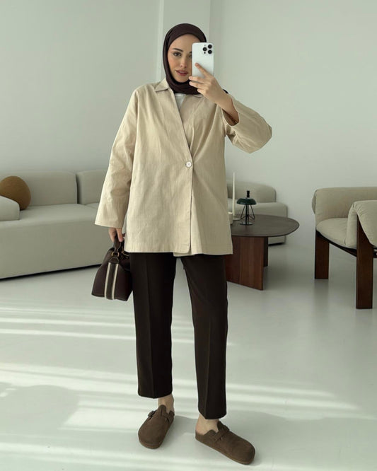 Raneem Structured Shirt Kimono | Beige