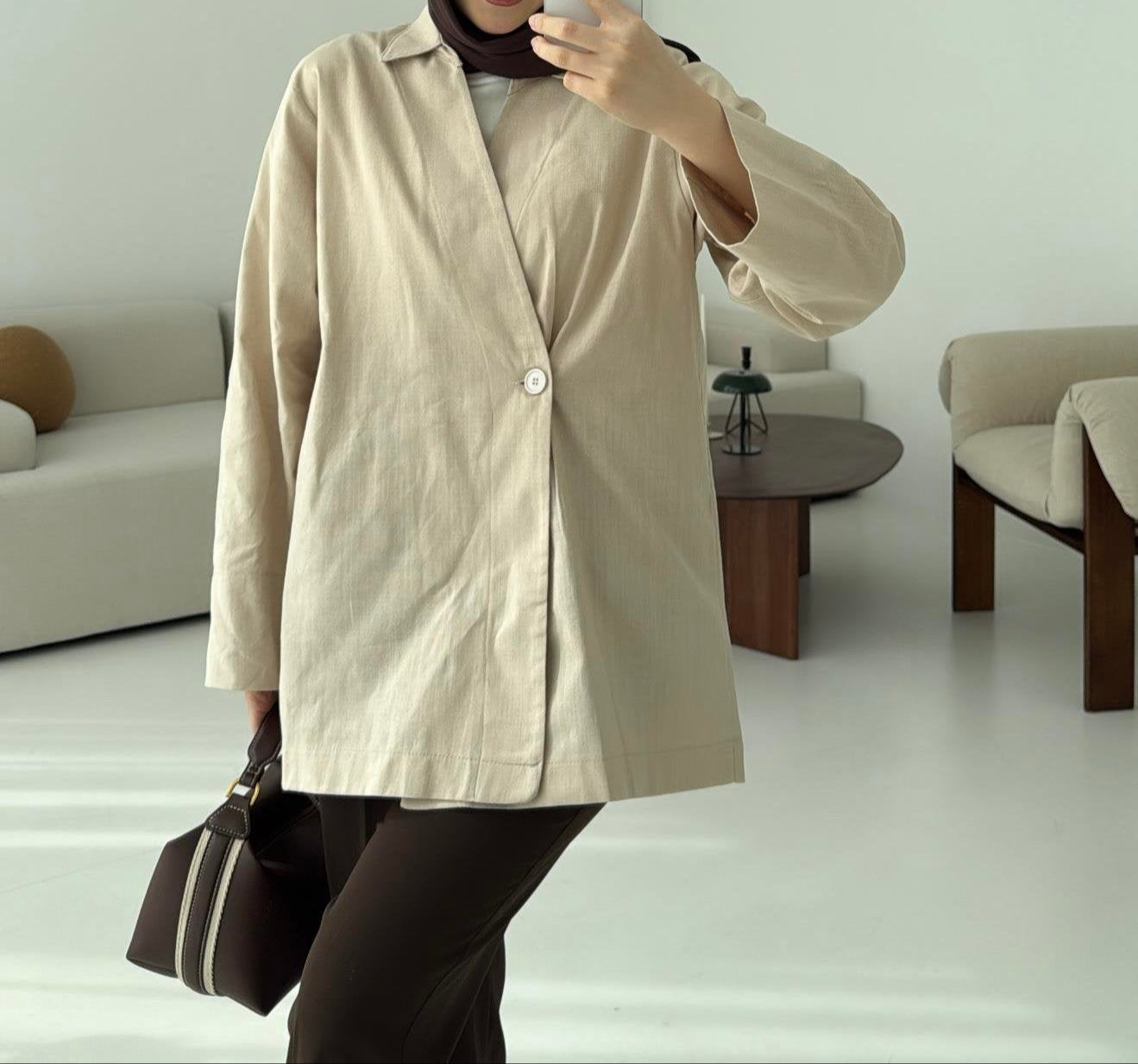 Raneem Structured Shirt Kimono | Beige
