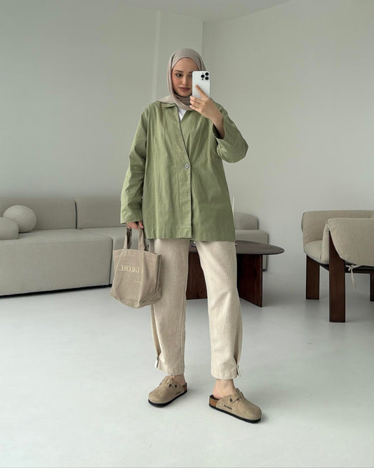 Raneem Structured Shirt Kimono | Aesthetic Green