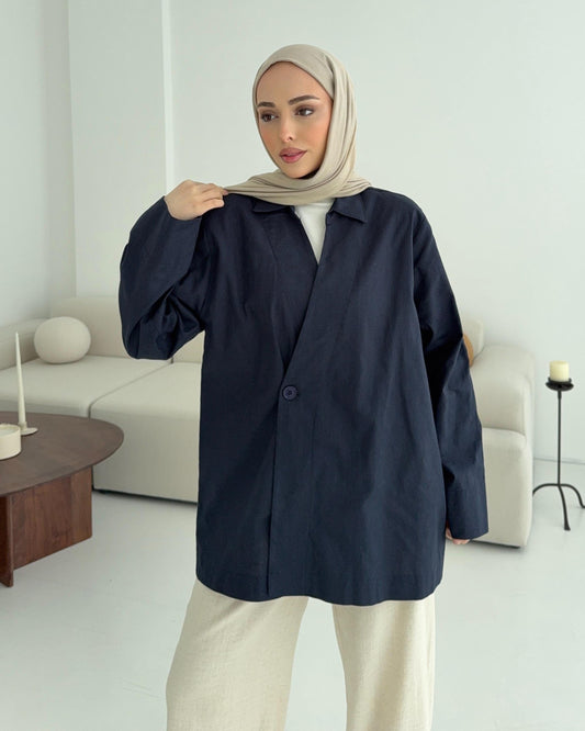 Raneem Structured Shirt Kimono | Navy Blue