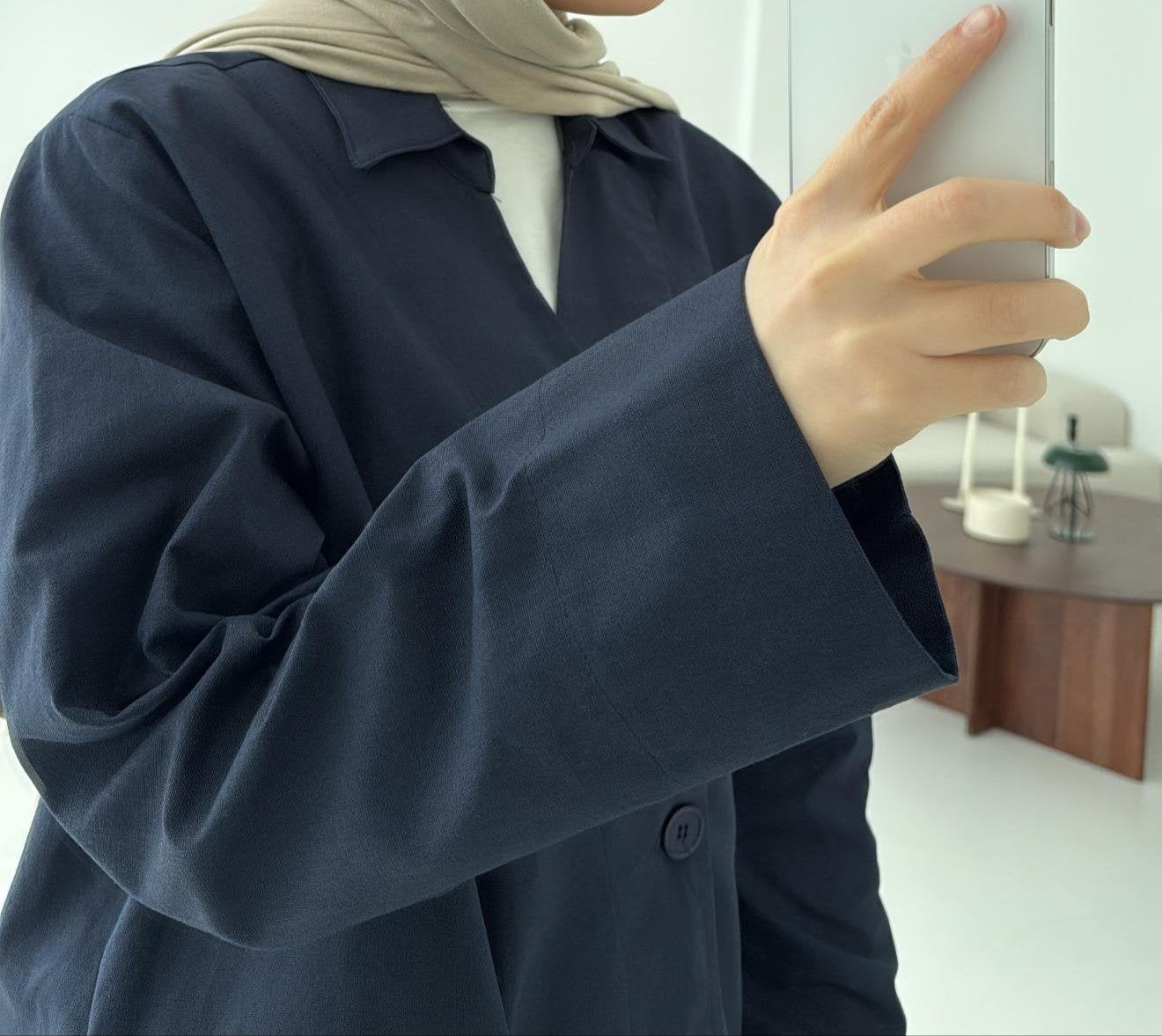 Raneem Structured Shirt Kimono | Navy Blue