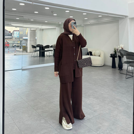 3 Piece Knitwear Set | Hijab outfit coord | Noor Brown