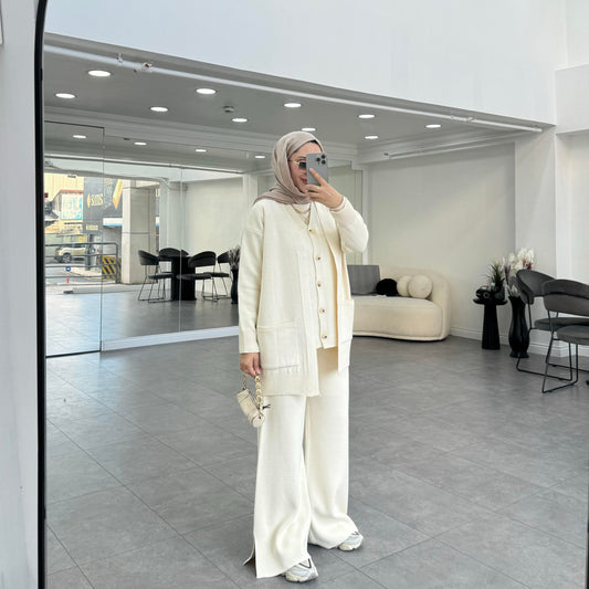 3 Piece Knitwear Set | Hijab outfit coord | Noor Cream