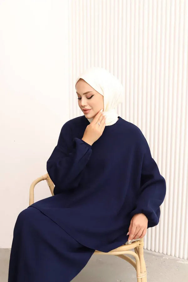 Hazal modest two piece set women | Hijab winter skirt co ord | Navy blue