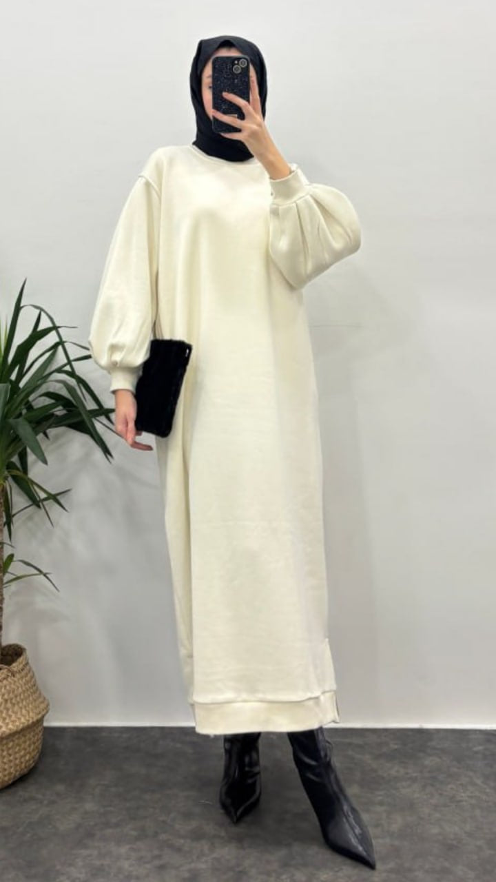 HAZAL OVERSIZED SWEAT DRESS | CASUAL ABAYA DRESS | SNOW BEAR