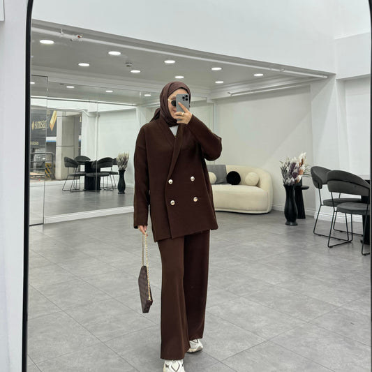 Cardigan trouser set | Trouser Coord for Hijab | Luna Brown
