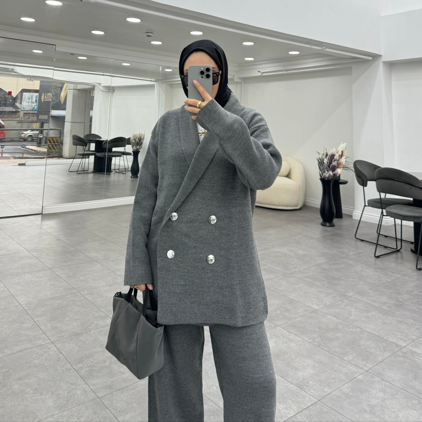 Cardigan trouser set | Trouser Coord for Hijab | Luna Grey